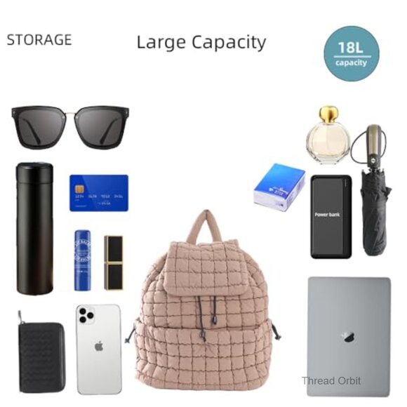 Lightweight Quilted Puffer Backpack for Travel Gym Hiking 18L Capacity main image 5